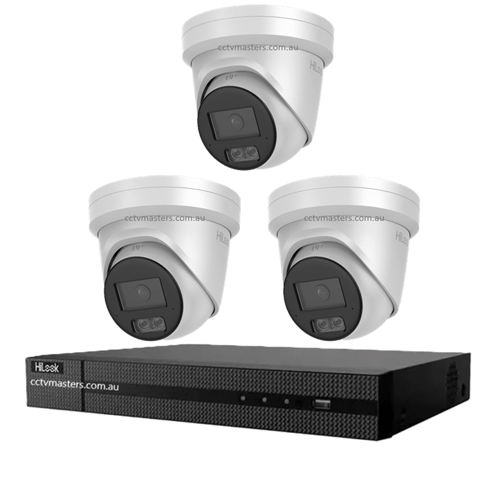 HiLook Pro 6MP Camera Kit showcasing 3 IPC-T561H-MU cameras and a 4CH 4K NVR for enhanced surveillance.