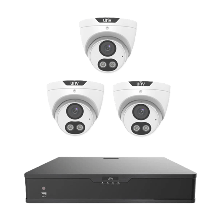 UNV Kit 3x6MP Smart Dual Light Turret Camera with 4Ch NVR HDD Optional