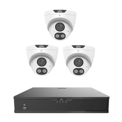 UNV Kit 3x6MP Smart Dual Light Turret Camera with 4Ch NVR HDD Optional