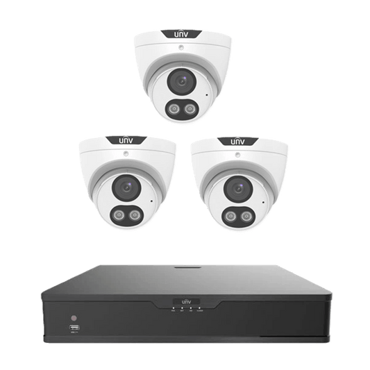 UNV Kit 3x6MP Smart Dual Light Turret Camera with 4Ch NVR HDD Optional