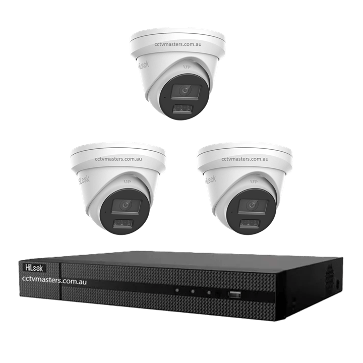 HiLook Pro 6MP Camera Kit featuring 3 IPC-T363H-MU cameras and 4CH NVR for advanced surveillance and security.