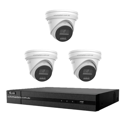 HiLook Pro 6MP Camera Kit featuring 3 IPC-T363H-MU cameras and 4CH NVR for advanced surveillance and security.