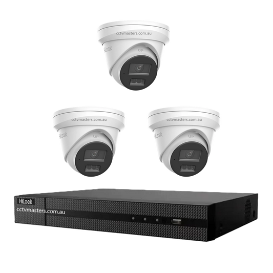HiLook Pro 6MP Kit 3 x IPC-T363H-MU Camera Kit with Smart Hybrid Light, 4CH 4K NVR