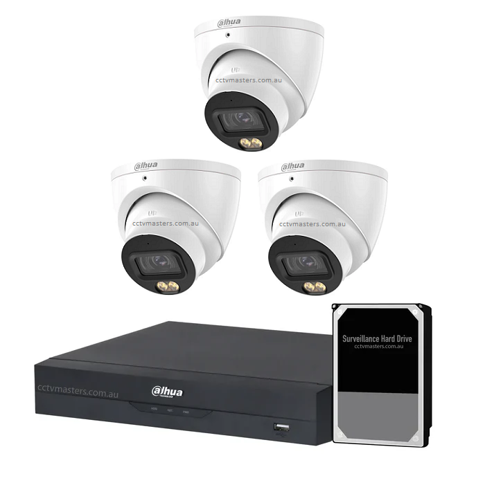 Dahua Camera Kit, 3 x 5MP Full Color WizColor Pro Series Bundle with 4CH Ultra 4K AI NVR