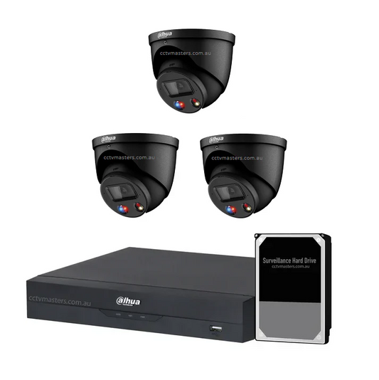 Dahua Active Deterrence Camera Kit, 3 x 8MP Full-colour 4CH AI Smart 4.0 NVR Ultra 4K Black