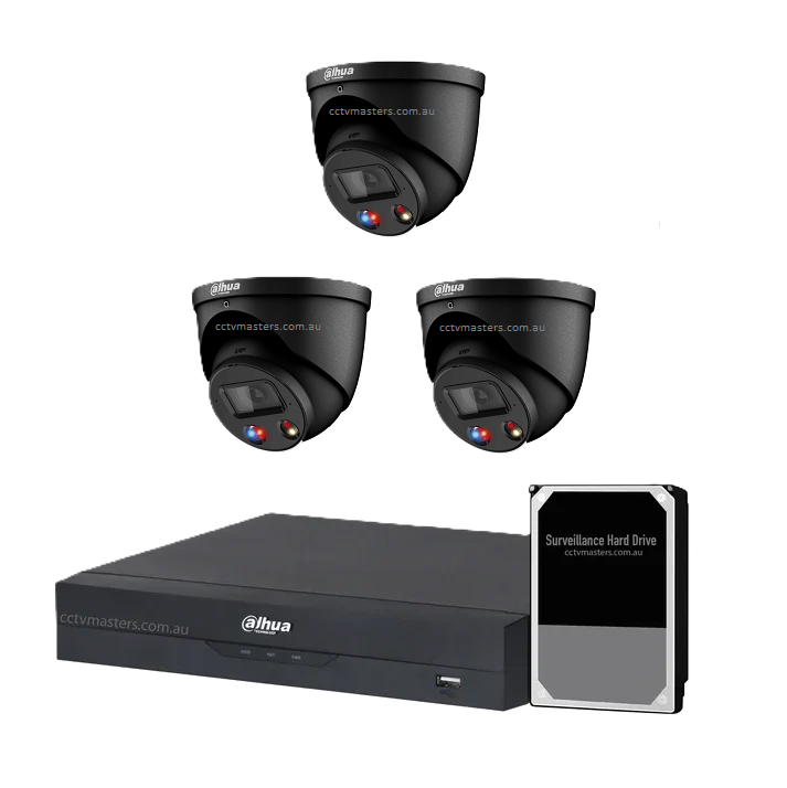 Dahua Camera Kit, 3x8MP TiOC Black Camera, 4Ch AI NVR
