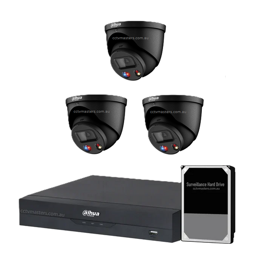 Dahua Camera Kit, 3x8MP TiOC Black Camera, 4Ch AI NVR