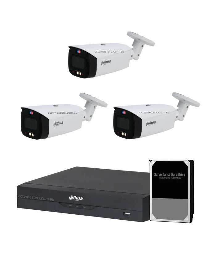 Dahua Active Deterrence Camera Kit, 3 x 8MP Full-colour Bullet 4CH AI Smart 3.0 NVR Ultra 4K