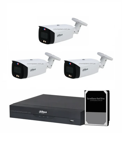 Dahua Active Deterrence Camera Kit, 3 x 8MP Full-colour Bullet 4CH AI Smart 3.0 NVR Ultra 4K