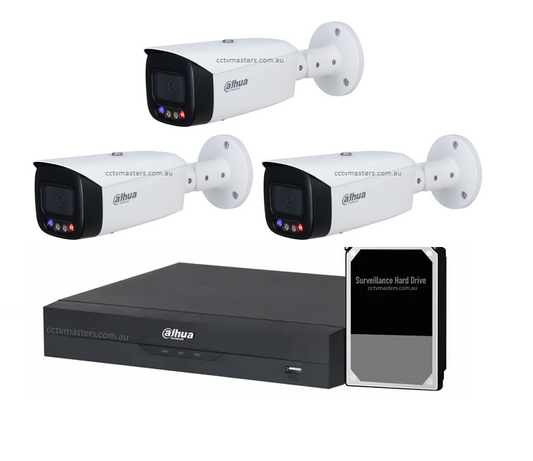 Dahua TiOC Camera Kit, Active Deterrence, 3 x 5MP Full-color Bullet Camera Kit 4CH AI NVR