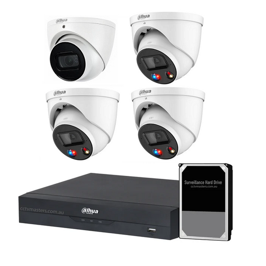 Dahua AI Active Deterrence Camera Kit, 3 x 8MP Full-colour, 1 x 8MP SMD, 4CH AI Smart NVR Ultra 4K