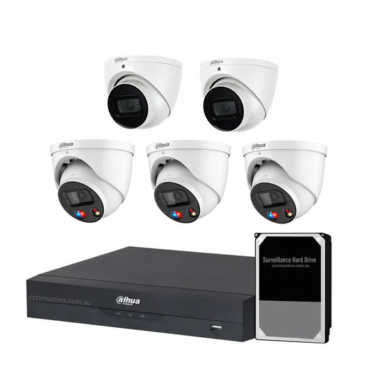 Dahua AI Active Deterrence Camera Kit, 3 x 8MP Full-Colour, 2 x 8MP WizSense, 8CH AI Smart NVR Ultra 4K
