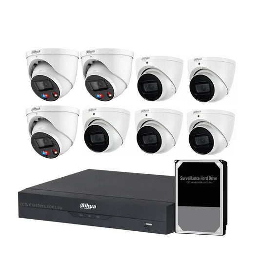 Dahua AI Active Deterrence Camera Kit, 3 x 8MP Full-Colour, 5 x 8MP WizSense, 8CH AI Smart NVR Ultra 4K