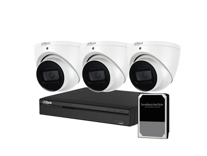 Dahua Camera Kit, 3 x 8MP AI WizSense SMD 4.0, 4CH AI Smart NVR Ultra 4K