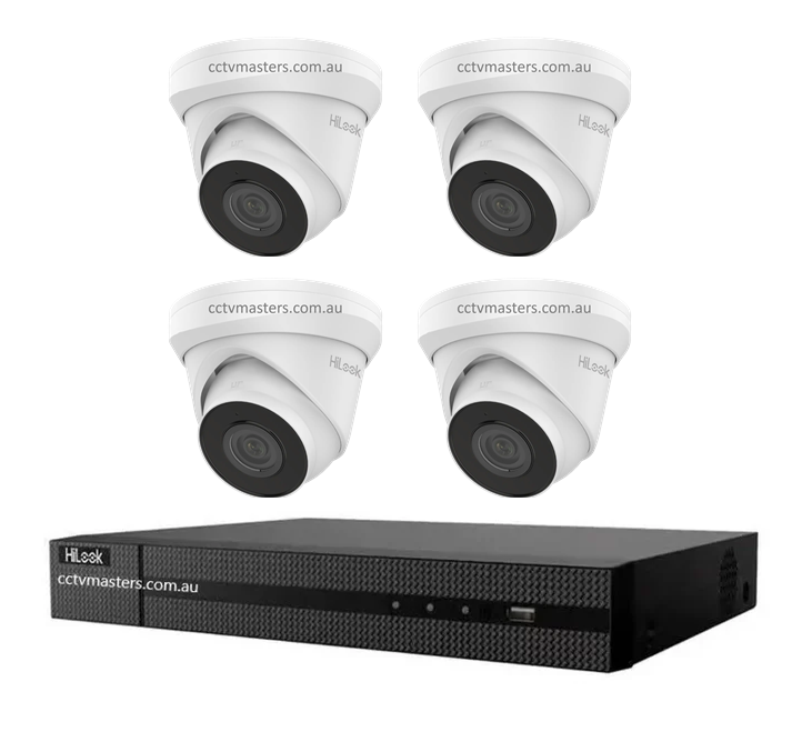 HiLook 4MP Kit 4 x IPC-T240H-MU Camera, 4Ch NVR, HDD Optional