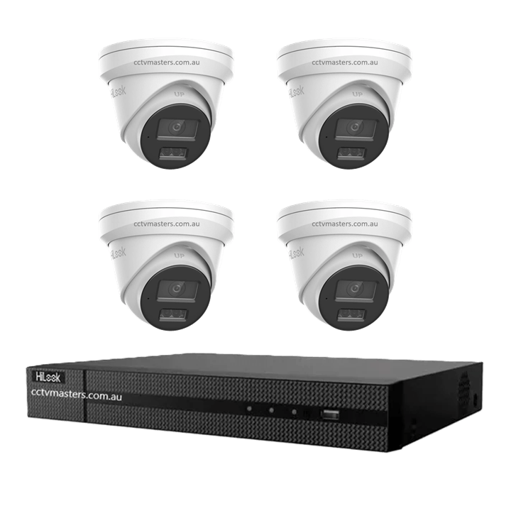HiLook Pro 6MP Camera Kit with 4 IPC-T363H-MU cameras and 4CH NVR, ideal for surveillance.