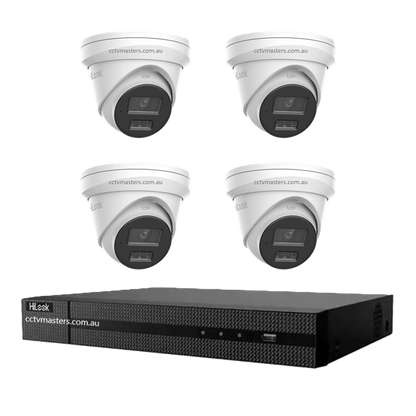 HiLook Pro 6MP Camera Kit with 4 IPC-T363H-MU cameras and 4CH NVR, ideal for surveillance.