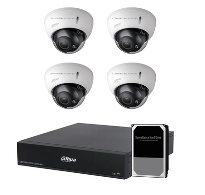 Dahua HDCVI Camera Kit, 4 x 4MP HDCVI Motorized Varifocal Lens Dome Camera with 4CH XVR