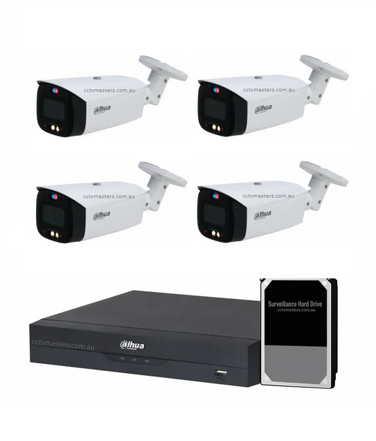 Dahua TiOC Camera Kit, AI Active Deterrence, 4 x 5MP Full-color Bullet Bundle 4CH AI Smart NVR Ultra 4K