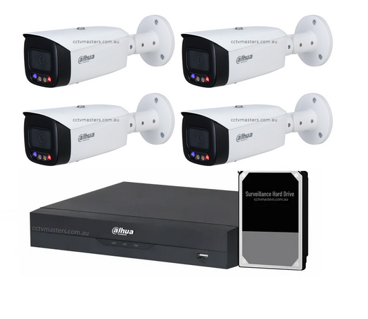 Dahua TiOC Camera Kit, Active Deterrence, 4 x 5MP Full-color Bullet Camera Kit 4CH AI NVR