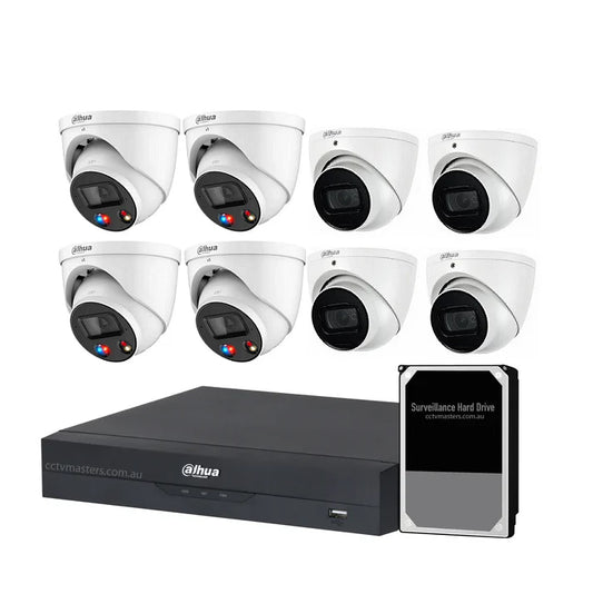 Dahua AI Active Deterrence Camera Kit, 4 x 8MP Full-Colour, 4 x 8MP WizSense, 8CH AI Smart NVR Ultra 4K