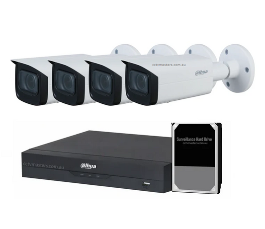 Dahua Vair-focal Camera Kit, 4 x 2MP Bullet WizSense Bundle 4CH AI Smart NVR, HDD Optional