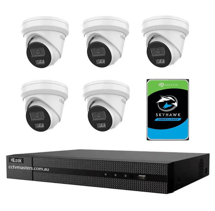 HiLook 6MP Kit 5 x IPC-T262H-MU Smart Dual IR Camera with IntelliSense, Built-in Mic, 8CH 4K NVR