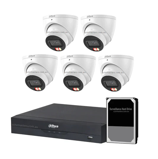 Dahua Accupick Camera Kit, 5 x 6MP AI WizSense with Warm Light, 8CH AI Smart NVR Ultra 4K