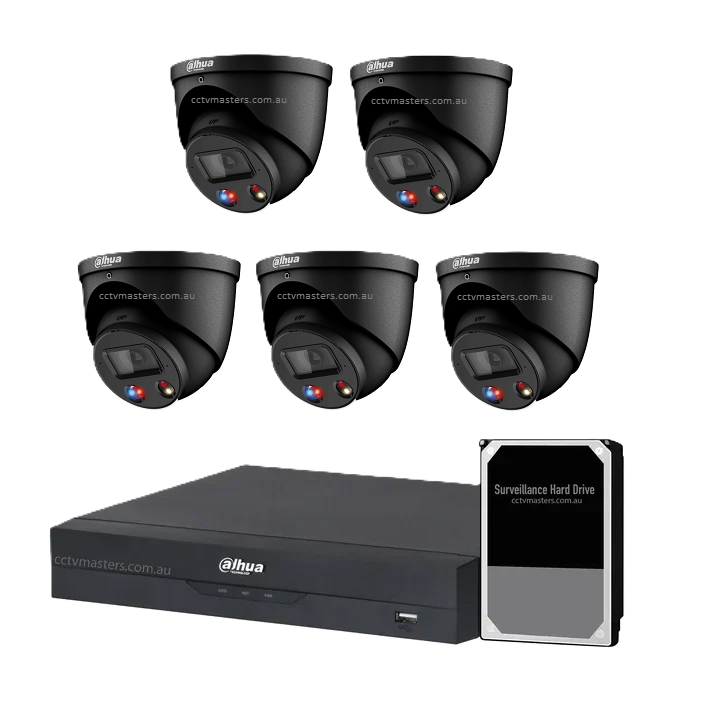 Dahua Camera Kit, 5x8MP TiOC Black Camera, 8Ch AI NVR