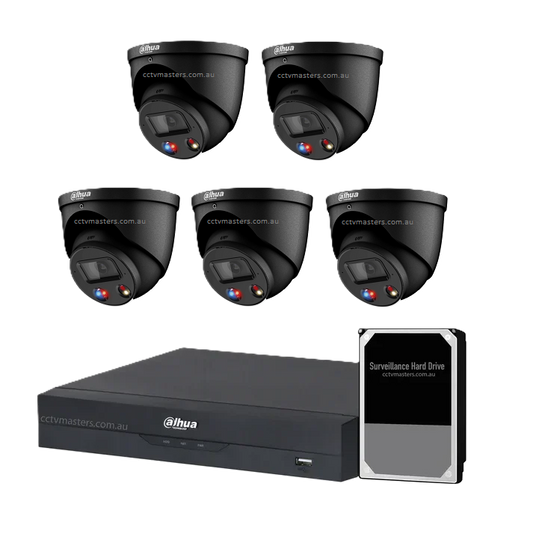 Dahua Camera Kit, 5x8MP TiOC Black Camera, 8Ch AI NVR
