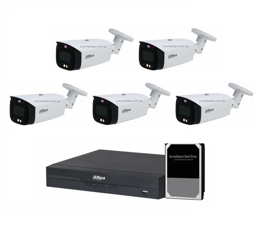 Dahua TiOC Camera Kit, AI Active Deterrence, 5 x 5MP Full-color Bullet Bundle 8CH AI Smart NVR Ultra 4K