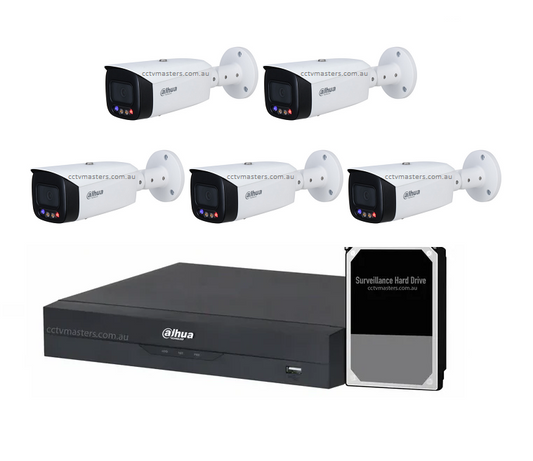 Dahua TiOC Camera Kit, Active Deterrence, 5 x 5MP Full-color Bullet Camera Kit 8CH AI NVR
