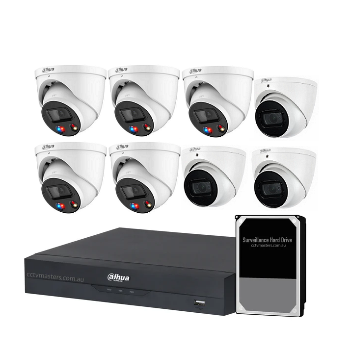 Dahua AI Active Deterrence Camera Kit, 5 x 8MP Full-colour, 3 x 8MP SMD, 8CH AI Smart NVR Ultra 4K