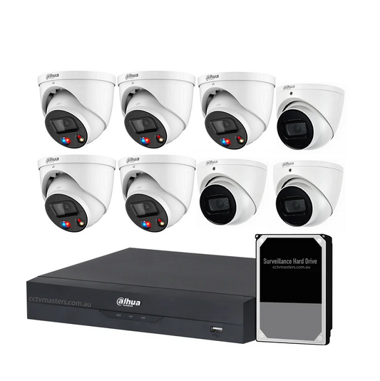 Dahua AI Active Deterrence Camera Kit, 5 x 6MP Full-colour, 3 x 6MP SMD, 8CH AI Smart NVR Ultra 4K