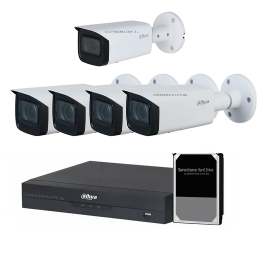 Dahua Vair-focal Camera Kit, 5 x 2MP Bullet WizSense Bundle 8CH AI Smart NVR, HDD Optional