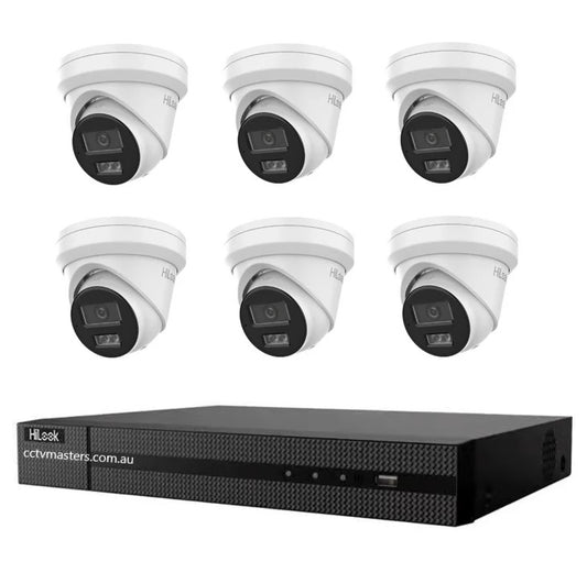 HiLook 6MP Kit 6 x IPC-T262H-MU Smart Dual IR Camera with IntelliSense, Built-in Mic, 8CH 4K NVR