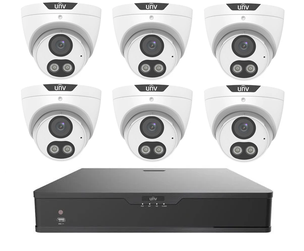 UNV Kit 6x6MP Smart Dual Light Turret Camera with 8Ch NVR, HDD Optional