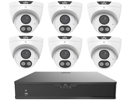 UNV Kit 6x6MP Smart Dual Light Turret Camera with 8Ch NVR, HDD Optional