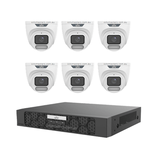 UNV CCTV Kit 6 x 6MP Turret ColorHunter with WiseISP Camera 8CH NVR | 6xIPC3626LE-ADF28K-WP | CCTVMASTERS.COM.AU