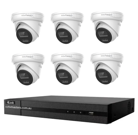 HiLook 6MP Kit 6 x IPC-T263H-MU Smart Dual IR Pro Camera with IntelliSense, Built-in Mic, 8CH 4K NVR