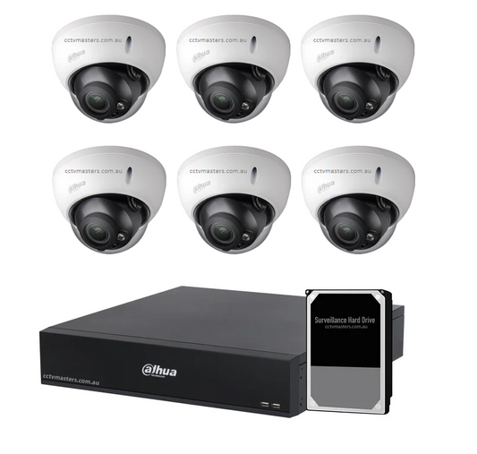 Dahua HDCVI Camera Kit, 6 x 4MP HDCVI Motorized Varifocal Lens Dome Camera with 8CH XVR