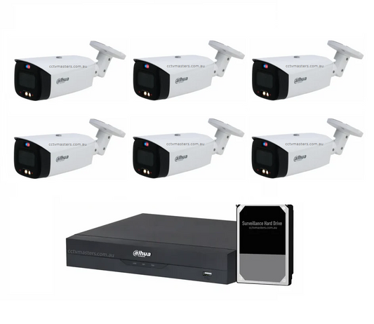 Dahua TiOC Camera Kit, AI Active Deterrence, 6 x 5MP Full-color Bullet Bundle 8CH AI Smart NVR Ultra 4K