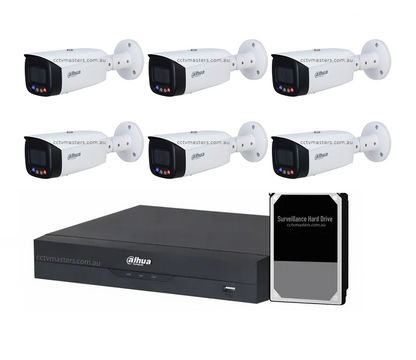 Dahua TiOC Camera Kit, Active Deterrence, 6 x 5MP Full-color Bullet Camera Version 1.0 Bundle 8CH AI Smart NVR, HDD Optional
