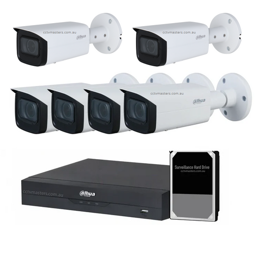 Dahua Vair-focal Camera Kit, 6 x 2MP Bullet WizSense Bundle 8CH AI Smart NVR, HDD Optional