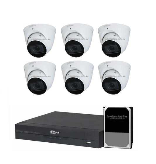 Dahua Vair-focal Camera Kit, 6 x 2MP Turret WizSense Bundle 8CH AI Smart NVR, HDD Optional