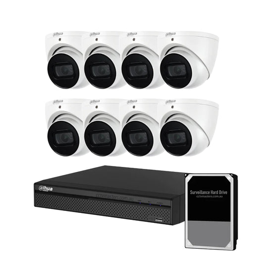 Dahua SMD AI Version 4.0 Camera Kit, 8 x 6MP Eyeball WizSense, 8CH 8MP Ultra 4K NVR