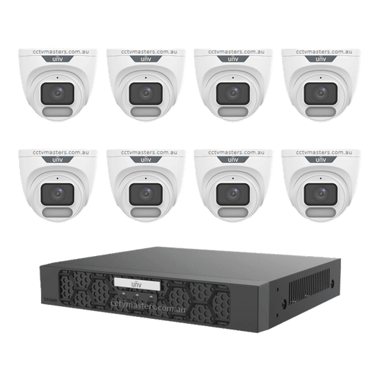 UNV CCTV Kit 8 x 6MP Turret ColorHunter with WiseISP Camera 8CH NVR | 8xIPC3626LE-ADF28K-WP | CCTVMASTERS.COM.AU
