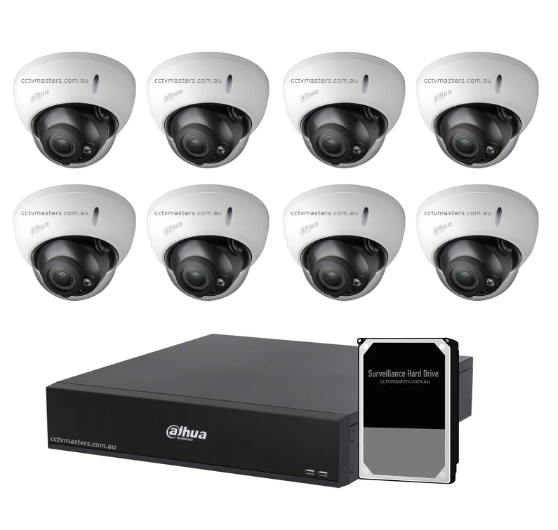 Dahua HDCVI Camera Kit, 8 x 4MP HDCVI Motorized Varifocal Lens Dome Camera with 8CH XVR