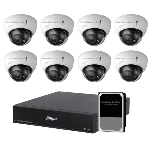 Dahua HDCVI Camera Kit, 8 x 4MP HDCVI Motorized Varifocal Lens Dome Camera with 8CH XVR