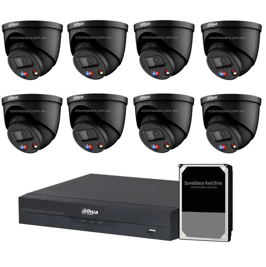 Dahua Active Deterrence Camera Kit, 8 x 8MP Full-colour 8CH AI Smart NVR Ultra 4K Black